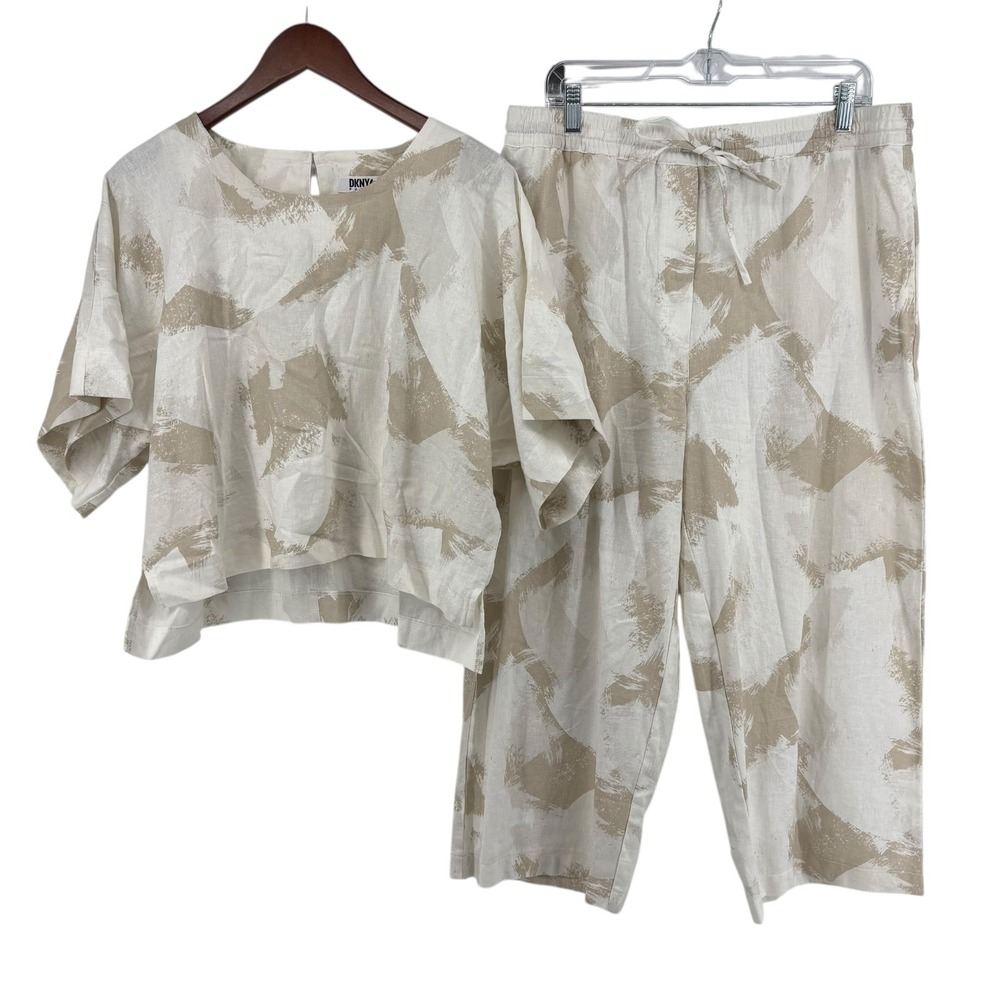 DKNY Pure Linen Blend Matching Set Top XL Pants L Coastal
